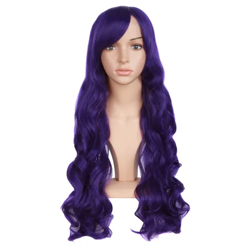 Vista 5 de Peluca MapofBeauty Lolita para disfraz, cabello largo, rizado, con coleta, Púrpura oscuro