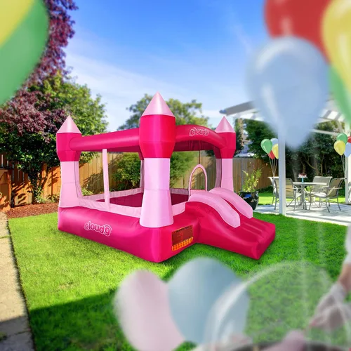 Vista 7 de Casa inflable de princesa Cloud 9, tema de castillo rosa