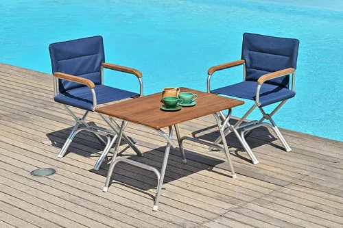 Vista 3 de Mesa de barco de chapa de teca plegable 34.65 "x 24.4" x 24.02" altura muebles de cubierta de yate de aluminio marino M400T