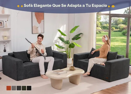 Vista 6 de MAXYOYO Sofá modular de 61 pulgadas, sofá biplaza sin hueso con asiento profundo, tapizado de felpilla, cómodo sofá para sala de estar, no requiere