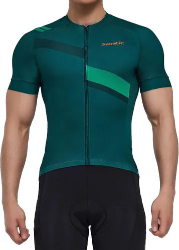 Vista 5 de Santic Camiseta de ciclismo para hombre, manga corta, camiseta de ciclismo de carretera, con cremallera completa, UPF 50+, MTB con bolsillos
