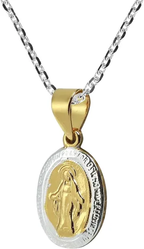 Vista 2 de AeraVida Mini collar con colgante de plata chapada en oro de dos tonos con oración milagrosa