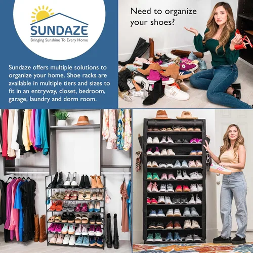 Vista 6 de Sundaze Zapatero con cubierta - Estante para zapatos de 10 niveles para entrada de puerta frontal, organizador de zapatos alto y resistente