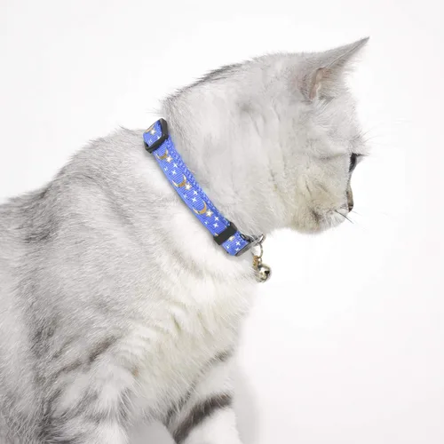 Vista 3 de 2 collares de gato con campana, bonitos collares ajustables para gatitos con accesorios (azul negro)