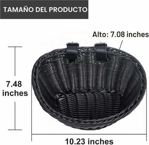 Vista 2 de Cestas de plástico tejidas para bicicletas, cesta delantera en forma de D para bicicleta Contenedor de almacenamiento para manillar con 2 correas