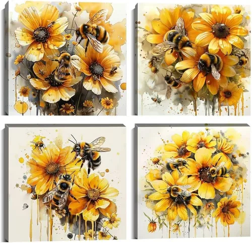 Vista 94 de Wall HDQ Arte de pared de flores para baño, dormitorio, sala de estar, decoración de pared azul y naranja, pintura floral, lienzo impreso, imagen
