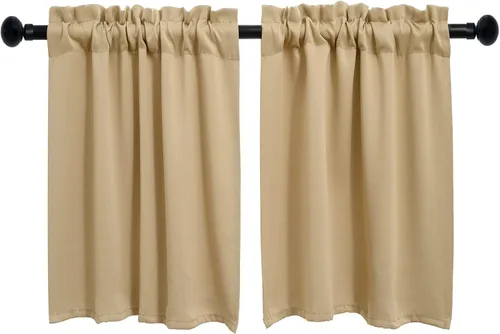 Vista 35 de Pickluc Cortina opaca de cocina de 20 pulgadas de largo, con bolsillo para barra, cortinas para ventanas pequeñas en sala de estar, sótano Beige