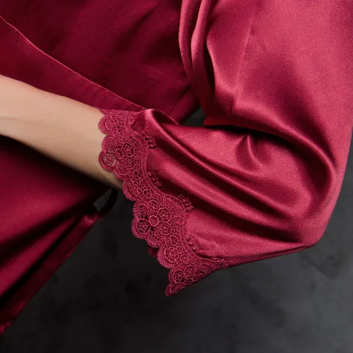 Vista 7 de Vestido de pijama de satén de seda sexy para mujer, 2 piezas, ropa de dormir