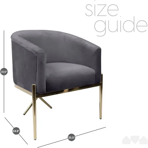 Vista 10 de Milliard Silla con brazo para sala de estar y comedor con terciopelo tapizado fácil de limpiar y patas doradas en forma de X, gris
