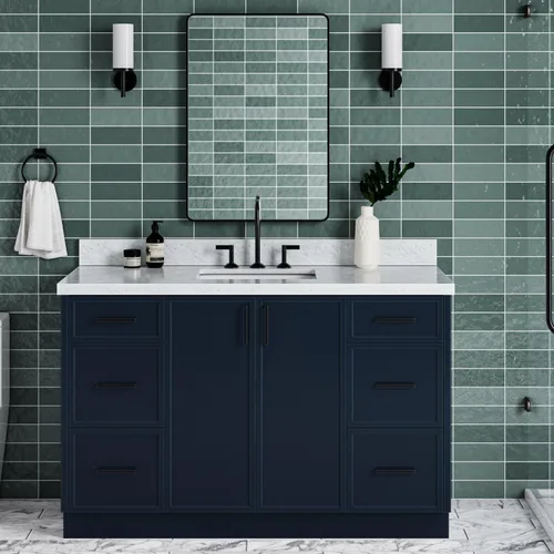 Vista 21 de ARIEL Hamlet - Mueble de baño de 54 pulgadas con fregadero, madera maciza, encimera de mármol italiano de Carrara de 1.5 pulgadas, fregadero