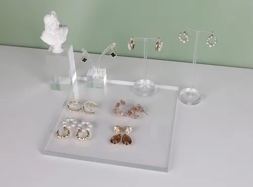 Vista 6 de GemeShou 1 unidad de joyería para fotos expositor de acrílico transparente para anillos aretes pulseras collares accesorios armario exhibición