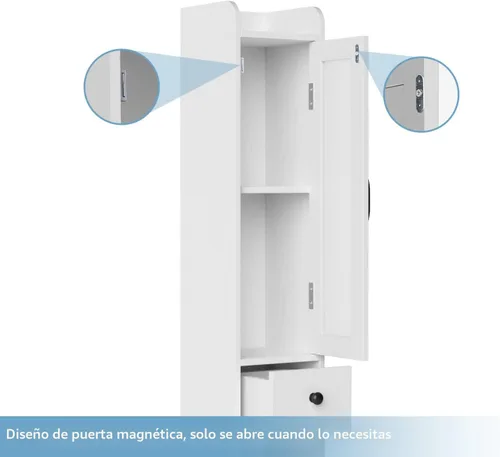 Vista 6 de Maupvit Armario de almacenamiento de baño con 2 puertas de vidrio esmerilado, armario de almacenamiento alto y estrecho con puertas y estantes