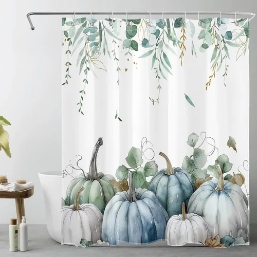 Vista 19 de LB Cortina de ducha espeluznante de Halloween, lindo fantasma en flores, árbol negro, luna llena, cortinas de ducha para baño, tela de poliéster