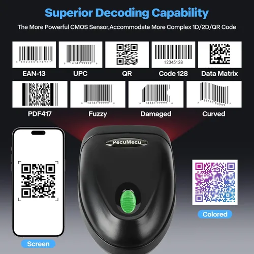 Vista 3 de Lector de códigos de barras 1D&2D USB portátil, lector de códigos QR con cable PDF417 Matriz de datos con cable USB largo para pago móvil POS