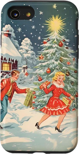 Vista 18 de iPhone 16 Vintage 1950s Nostalgia Christmas Snowflakes Christmas Tree Case