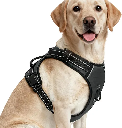 Vista 135 de Arnés para perro sin tirones, chaleco reflectante acolchado suave sin estrangulamiento, con clip frontal y asa superior, 2 hebillas de liberación