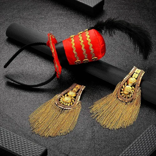 Vista 2 de Tigeen Disfraz de Ringmaster para mujer, sombrero de Ringmaster, hombreras doradas de circo, león, domadora, majorette, mini soldado