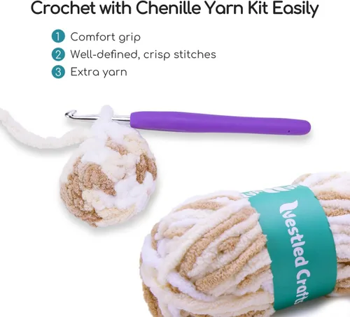 Vista 3 de NestledCrafts Kit de Ganchillo para Principiantes, Kit de Inicio de Amigurumi de Animales con Tutorial de Video Paso a Paso, Juego de Tejido Fácil