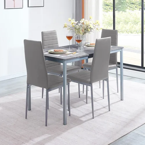 Vista 2 de Mesa de comedor de mármol con parte superior de MDF y marco de metal, mesa de cocina rectangular para restaurante, apartamento y espacio pequeño