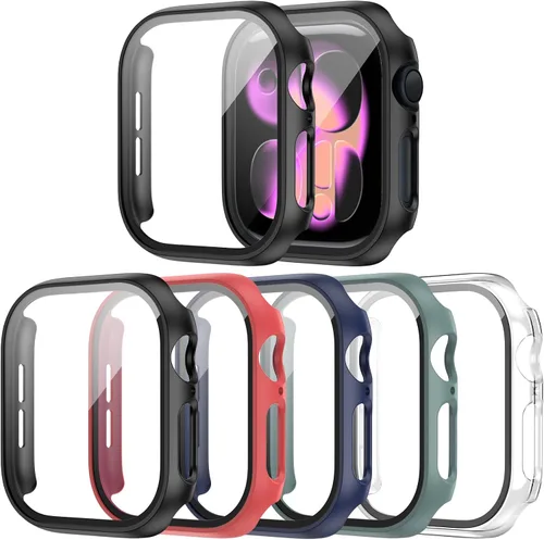 Vista 13 de Paquete de 16 fundas rígidas de PC para Apple Watch de 38 mm Series 3 2 con protector de pantalla de vidrio templado, cubierta protectora 16