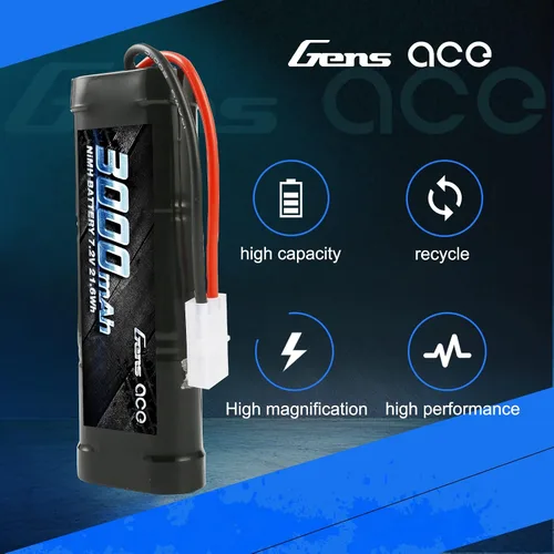 Vista 4 de Gens ace 7.2V 3000mAh NiMH Batería recargable de alta potencia baja autodescarga con Tamiya Plug para RC Cars Truggy Tank Electric RC Monster Truck