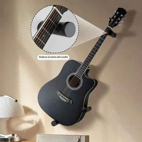 Vista 2 de Perchas de guitarra acústicas horizontales para montaje en pared de madera (negro)