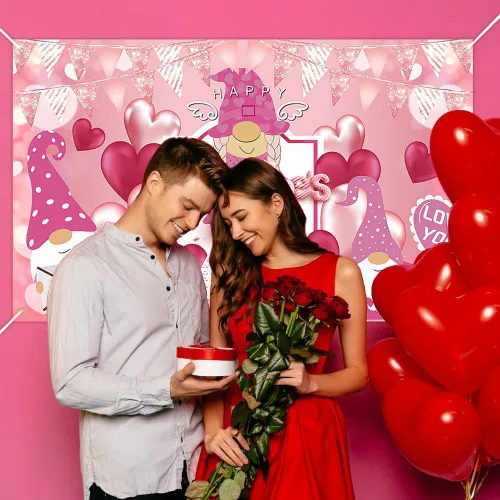 Vista 4 de Telón de fondo para fotografía del día de San Valentín, telón de fondo de pancarta de feliz día de San Valentín, suministros de fiesta con diseño