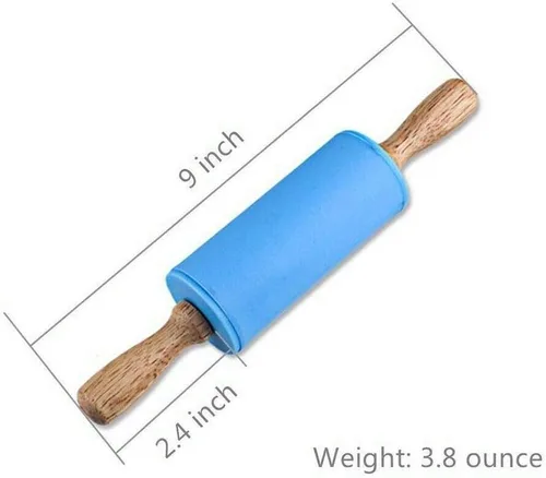 Vista 5 de Rodillo de mango de madera pequeño para niños - Rodillo de silicona antiadherente para Reposteria y Masa