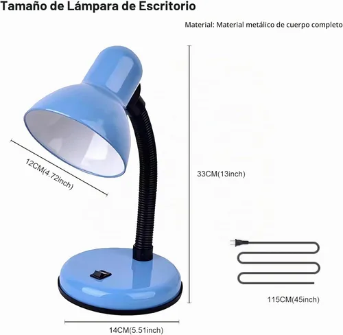 Vista 3 de Lámpara de escritorio con bombilla LED, cuello de cisne flexible (azul) con lámpara de mesa, lámpara de escritorio de metal de 6000 K con cuello