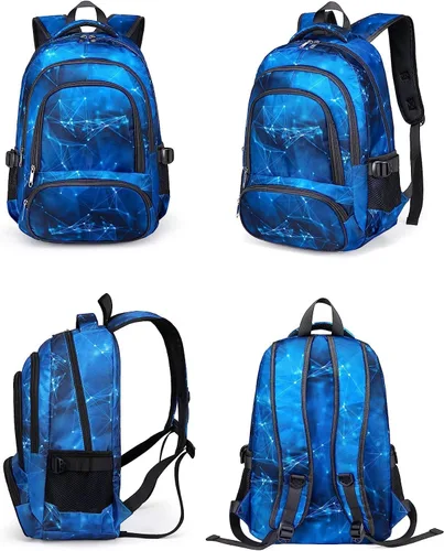 Vista 5 de BLUEFAIRY Mochila para niños y niñas, bolsas escolares para escuela secundaria, bolsas de libros para adolescentes, Azul celeste, Computadora