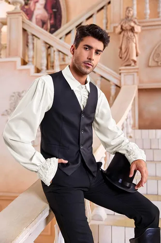 Vista 2 de Bbalizko Camisa de Pirata para Hombre con Volantes Victoriana Renacentista Steampunk Vampiro Poeta Camisas Góticas Disfraz Medieval