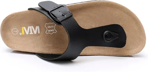 Vista 5 de Sandalias cómodas para mujer, sandalias de gamuza de vaca con plantilla de corcho para mujer con hebilla de correa ajustable, sandalias de playa