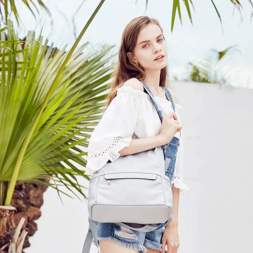 Vista 8 de CLUCI - Bolso de hombro tipo mochila de cuero para mujer, diseño grande y a la moda, para viajes