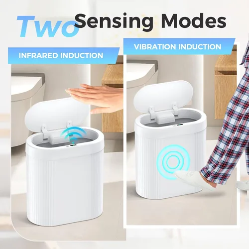 Vista 6 de [Usado] jinligogo Basurero de baño de 5 galones con tapa, sensor de movimiento automático, cubo de basura blanco, sin contacto, delgado