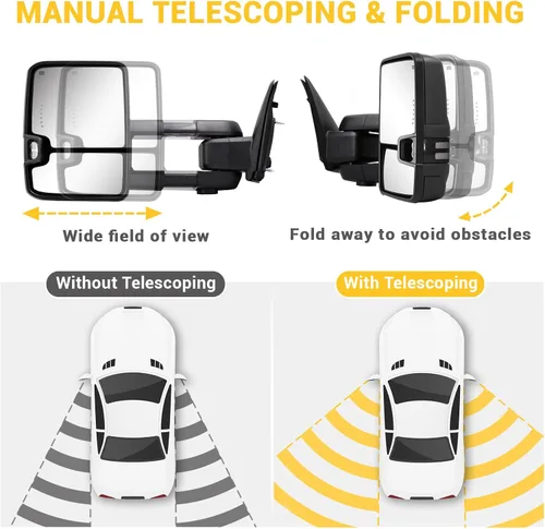 Vista 4 de Espejos de remolque para Dodge Ram 1500 2009-2018, Dodge Ram 2500 3500 2010-2018 con función de vidrio eléctrico, sensor de temperatura, flecha