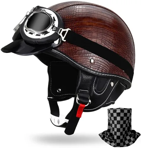 Vista 14 de Casco de motocicleta estilo alemán estilo retro medio casco de cuero medio abierto - aprobado por DOT para hombres y mujeres vintage motocicleta