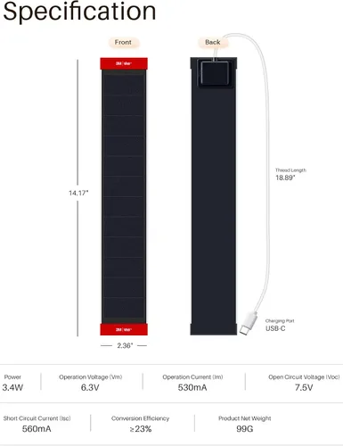 Vista 5 de 2 paneles solares de 3.4 W 6 V carga para persianas motorizadas con conector USB-C para persianas de litio que funcionan con pilas de litio
