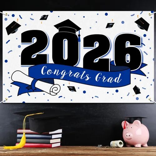 Vista 4 de Decoraciones de fiesta de graduación de felicitaciones 2026 – Cartel de fondo grande colgante de la clase de 2026, decoración de letrero de Gard Azul