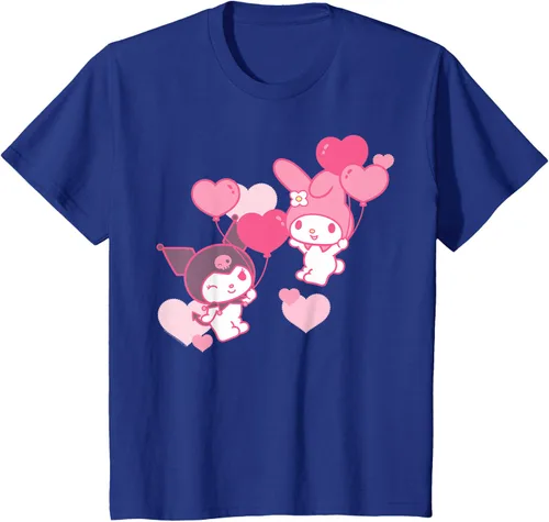 Vista 58 de Camiseta de My Melody y Kuromi con corazones del Día de San Valentín Negro