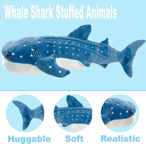 Vista 7 de Mukouxun 47 cm Tiburón Ballena de Peluche Tiburón Ballena de Peluche para Niños Almohadas de Peluche de Tiburón Ballena Muñeca de Ballena Azul