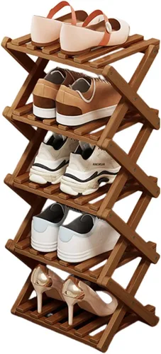 Vista 7 de Comeon Zapatero de bambú, zapatero vertical plegable para puerta delantera, entrada, organizador estrecho de zapatos, estante pequeño para zapatos