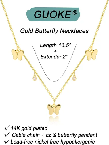 Vista 6 de GUOKE Dainty Gold Necklace for Women, Sun Star Pendant 14K Gold Plated Circle Butterfly Necklace Simple Trendy Jewelry for Women