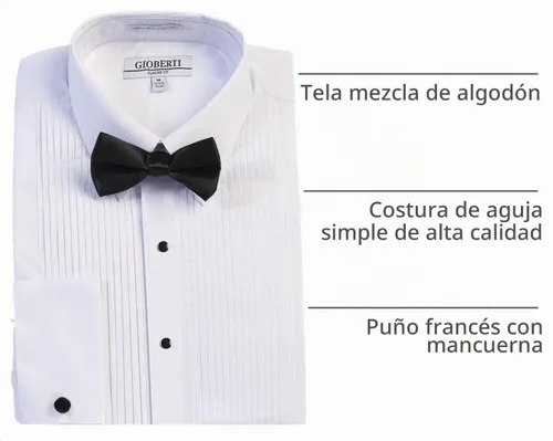 Vista 4 de Gioberti Men's Kent Lay Down Collar Long Sleeve Tuxedo Dress Shirt with Bow Tie