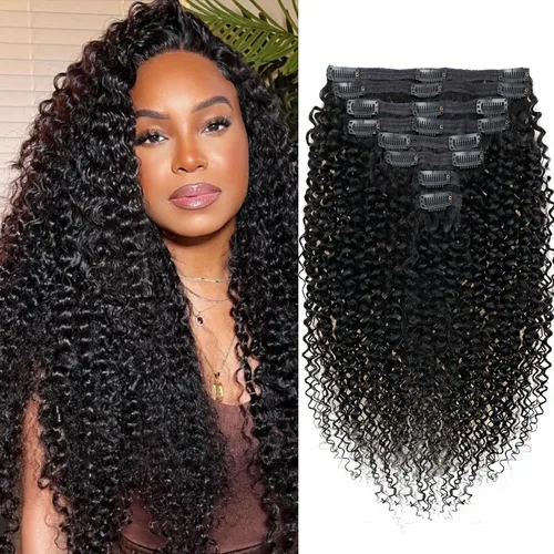 Vista 33 de Extensiones de cabello humano real rizado con clip, 4/27/4, ombré, rizado con clip, para mujer, 3C y 4A (12 pulgadas, #4/27/4)