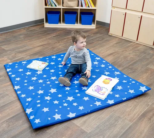 Vista 4 de Children's Factory Tapete de actividades de noche estrellada, alfombrillas de juego de espuma para bebés, sala de juegos de bebés, guardería, Azul