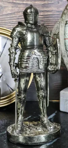 Vista 8 de Ebros Gift Traje medieval de armadura Valiant Espadachín valiente Corazón de León Caballero Escudo de Armas Figura 7" H