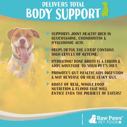 Vista 5 de Raw Paws Caldo de hueso de res para perros y gatos, 6 onzas, fabricado en Estados Unidos, adorno de alimentos, caldo de hueso en polvo de proteína
