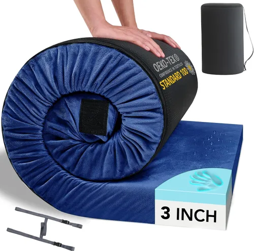 Vista 15 de HomeMate CertiPUR-US - Colchón de espuma viscoelástica para campamento, portátil, enrollable para adultos, colchoneta para dormir, colchoneta