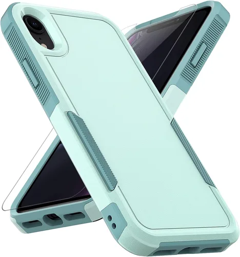 Vista 11 de Funda para iPhone XR: funda protectora de doble capa resistente para teléfono celular, a prueba de golpes, resistente, con protector de pantalla