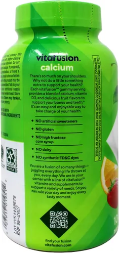 Vista 6 de Vitafusion Vitaminas gomosas de calcio para adultos, 500 mg, frutas cremosas arremolinadas, 400